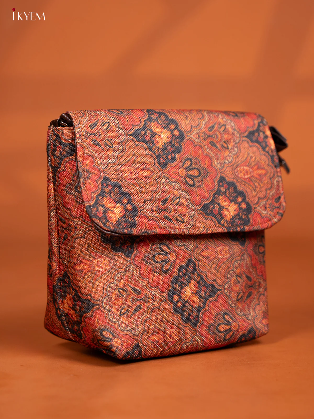 Semi Jute Leather Flap Sling Bag - Rust Colour - KD26996 - Image 2