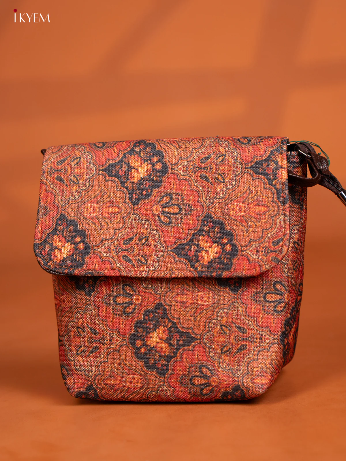 Semi Jute Leather Flap Sling Bag - Rust Colour - KD26996 - Image 3