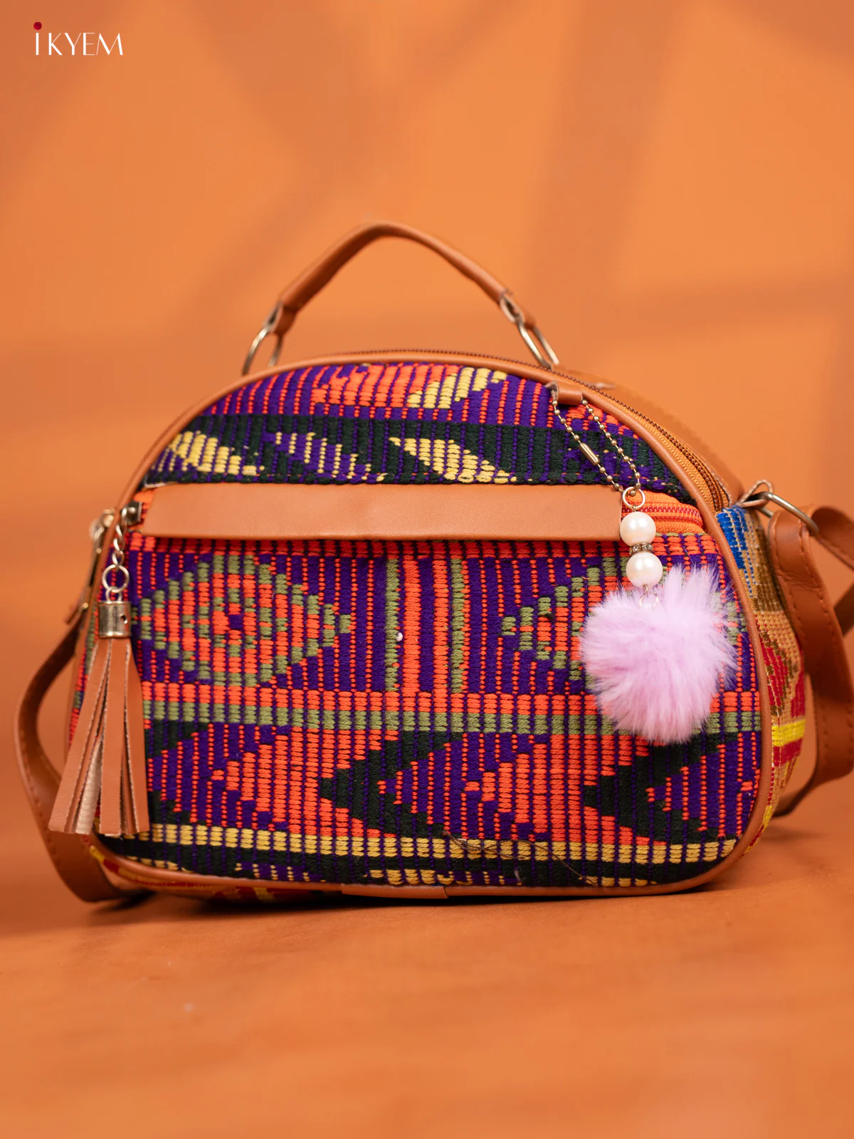 Jacquard Leather Sling Bag with 4 Compartments - Multicolour - KD26999 - Image 3