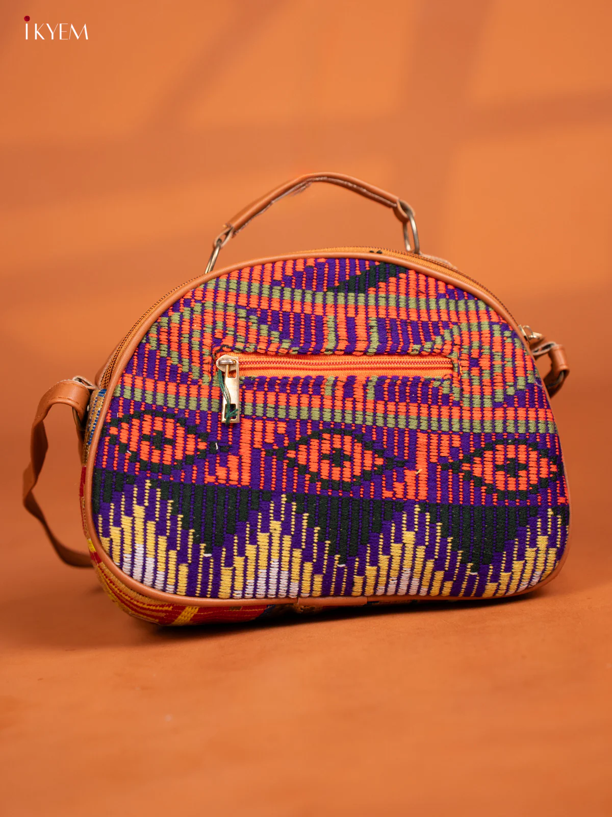 Jacquard Leather Sling Bag with 4 Compartments - Multicolour - KD26999 - Image 4
