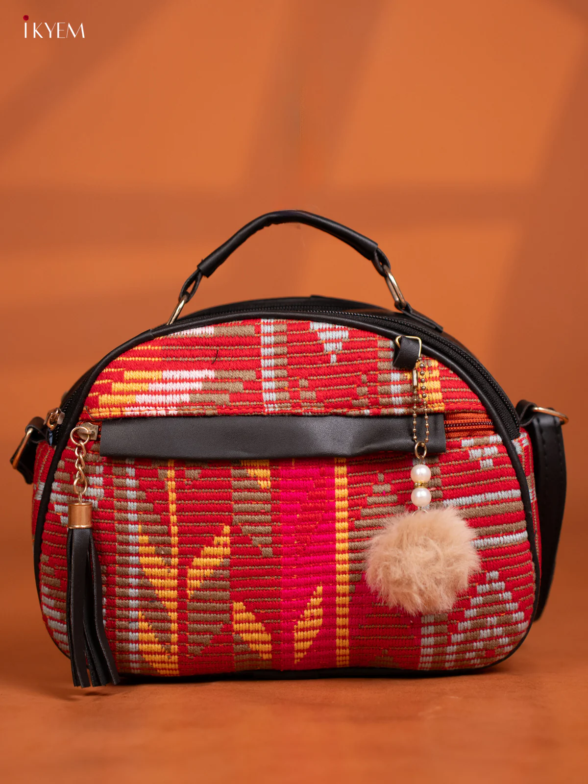 Jacquard Leather Sling Bag with 4 Compartments - Multicolour -KD27000