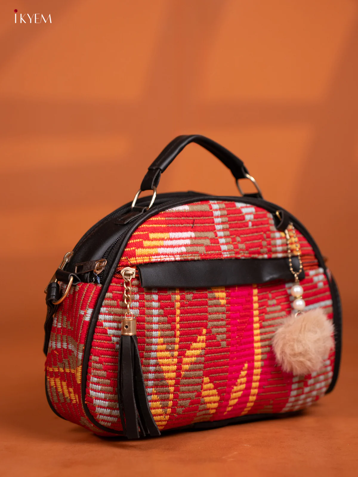 Jacquard Leather Sling Bag with 4 Compartments - Multicolour -KD27000 - Image 2