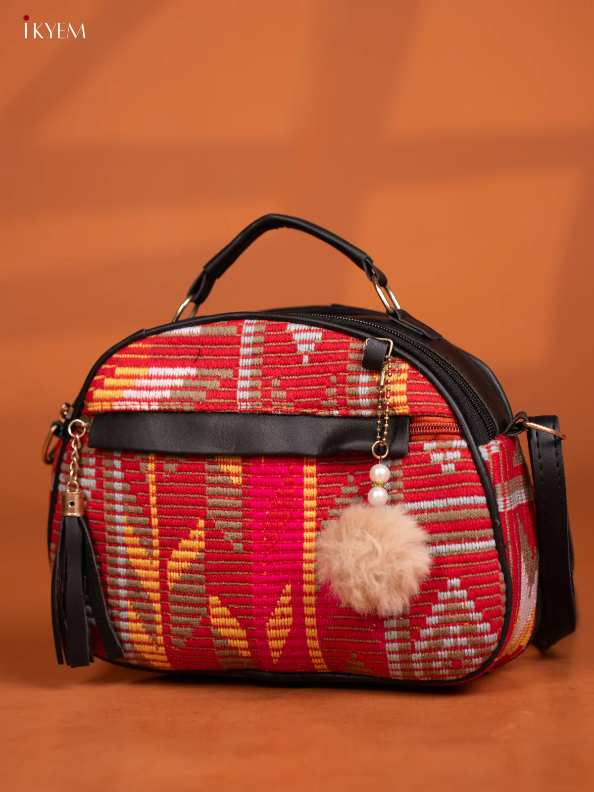 Jacquard Leather Sling Bag with 4 Compartments - Multicolour -KD27000 - Image 3
