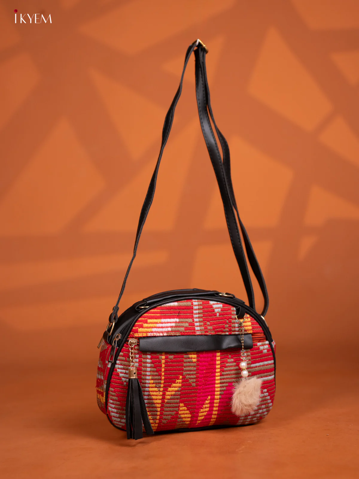 Jacquard Leather Sling Bag with 4 Compartments - Multicolour -KD27000 - Image 5