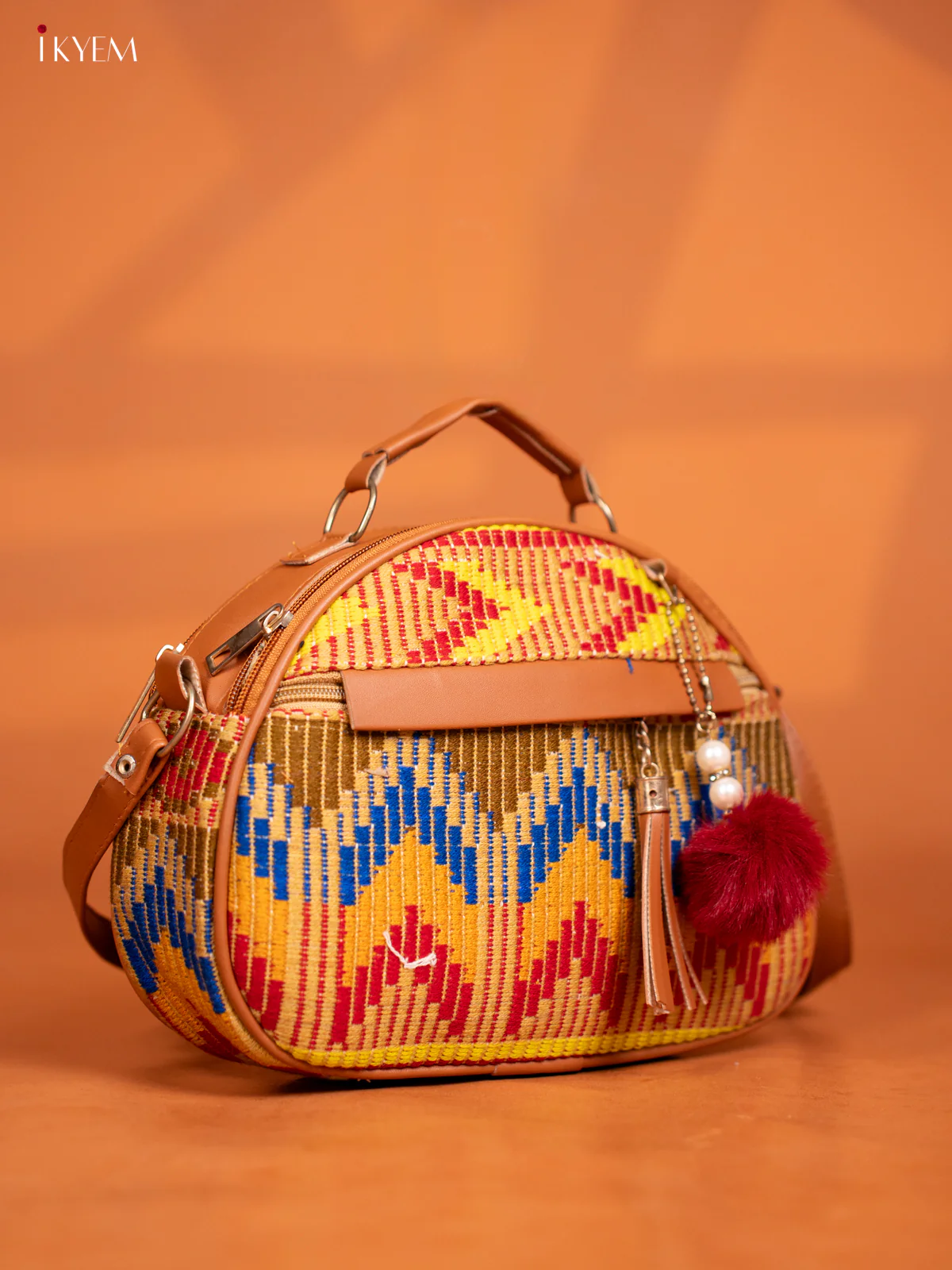 Jacquard Leather Sling Bag with 4 Compartments - Multicolour - KD27001 - Image 2