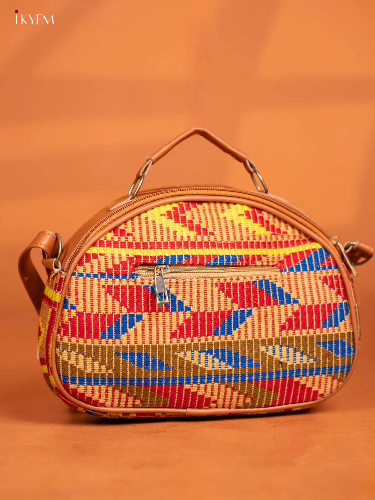 Jacquard Leather Sling Bag with 4 Compartments - Multicolour - KD27001 - Image 4