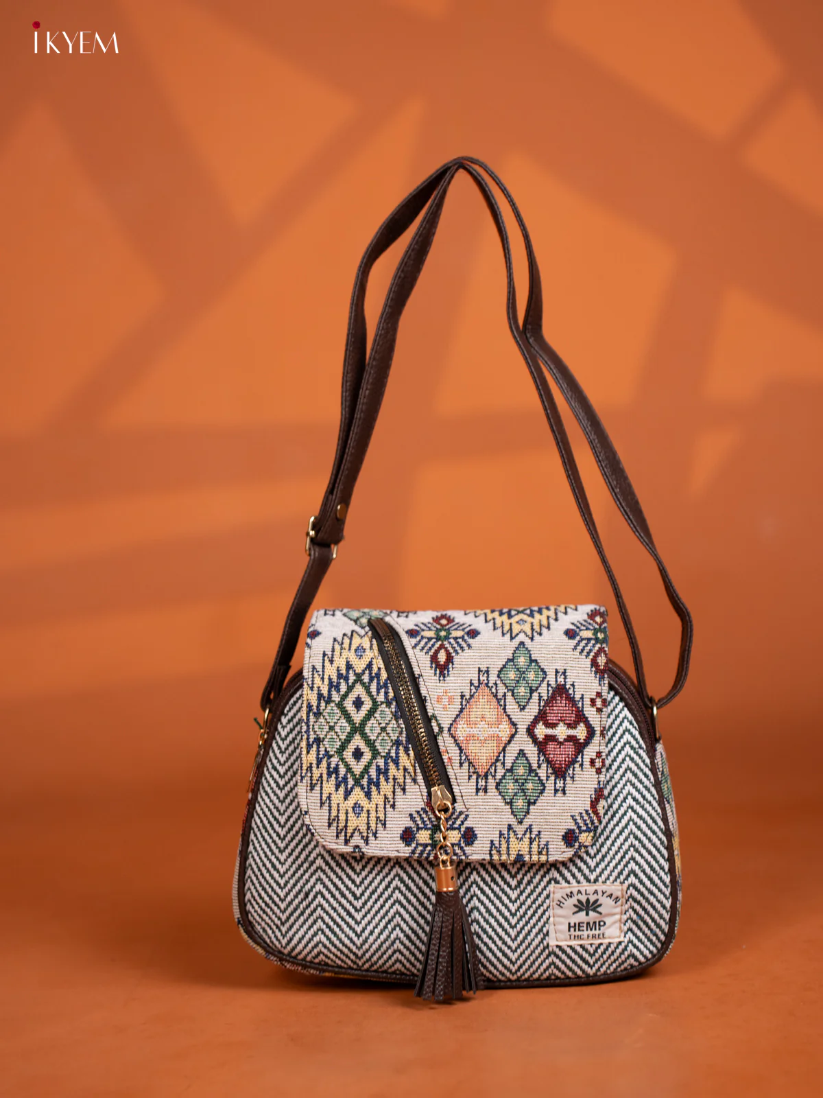 Jacquard Woven Flap Leather Sling Bag 4 compartments- Green - KD27010 - Image 5