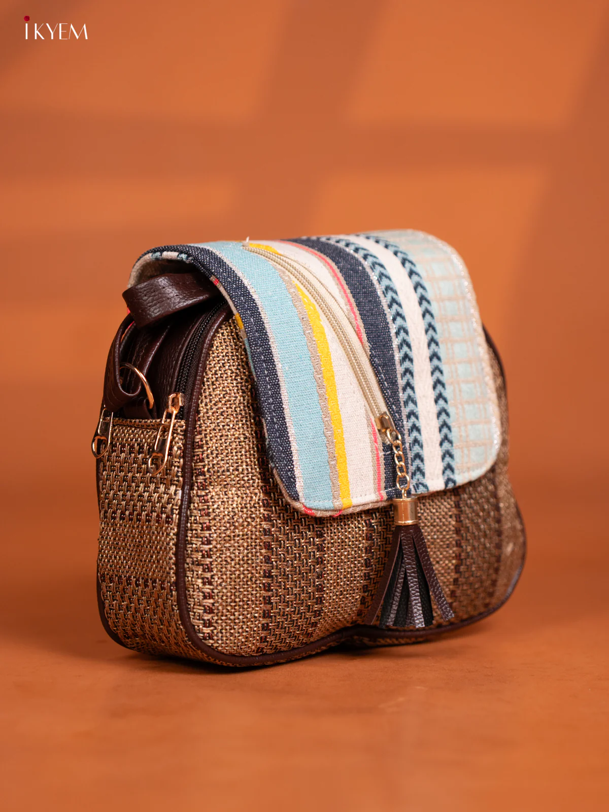 Jacquard Woven Flap Leather Sling Bag - Sandal - KD27013 - Image 2