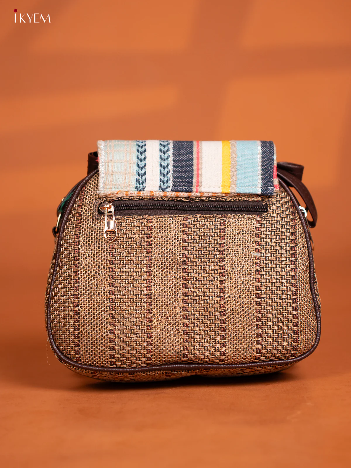 Jacquard Woven Flap Leather Sling Bag - Sandal - KD27013 - Image 4