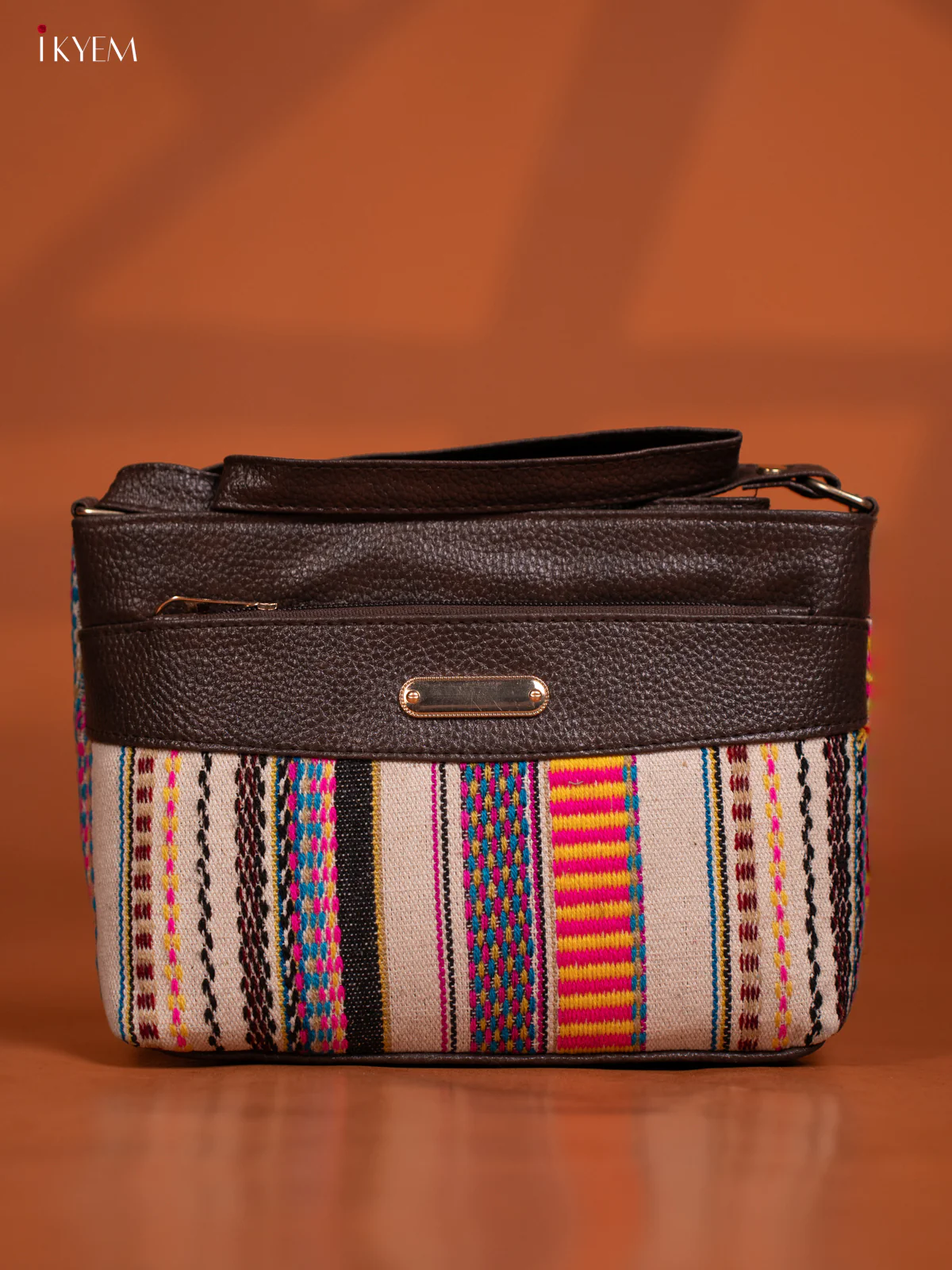 Jacquard Leather Design Sling Bag with 4 Compartments -Multicolour - KD27015