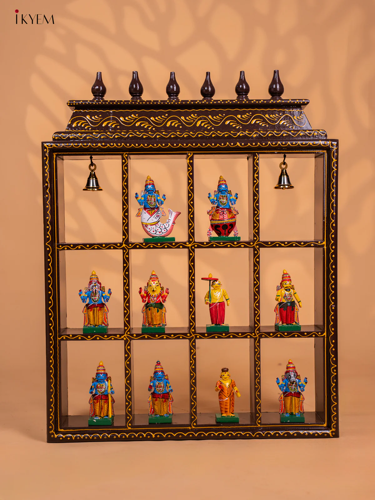 Wooden Frame With Kondapalli Dasavatharam Idol Set - Brown - KD28111