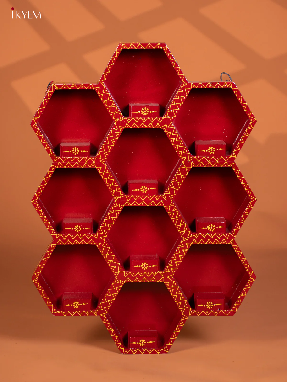 Wooden Octagonal Frame with Kondapalli Dasavatharam Idols - Maroon - KD28115 - Image 3