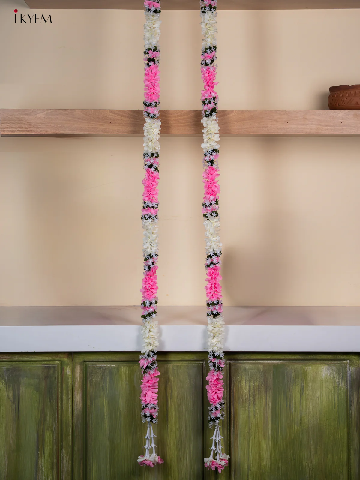 Artificial Hanging Thoranam - Pink with white - KD30121