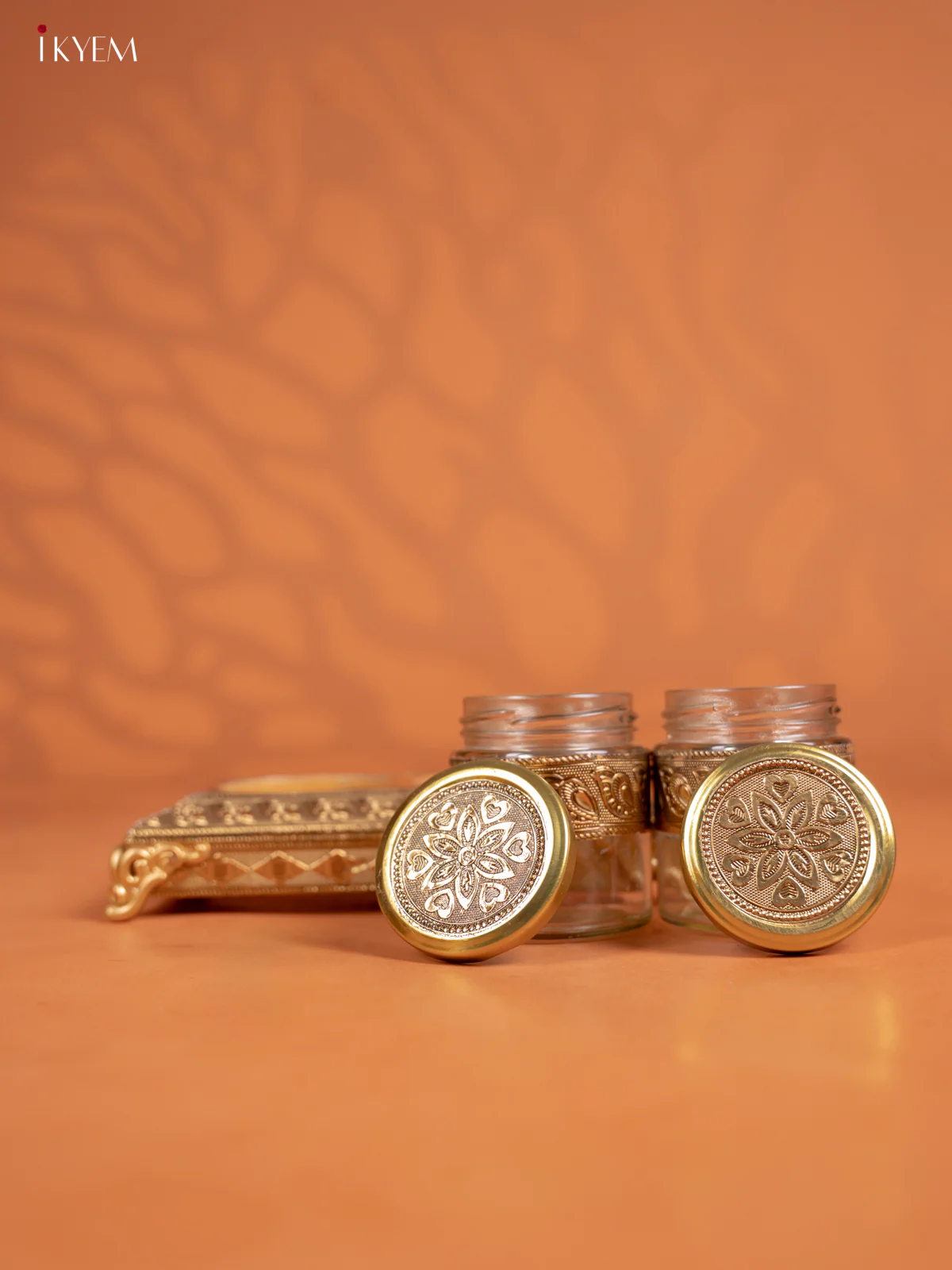 Set Of 2 Oxidized Gold Dry Fruit jars with Tray - KD30128 - Image 5