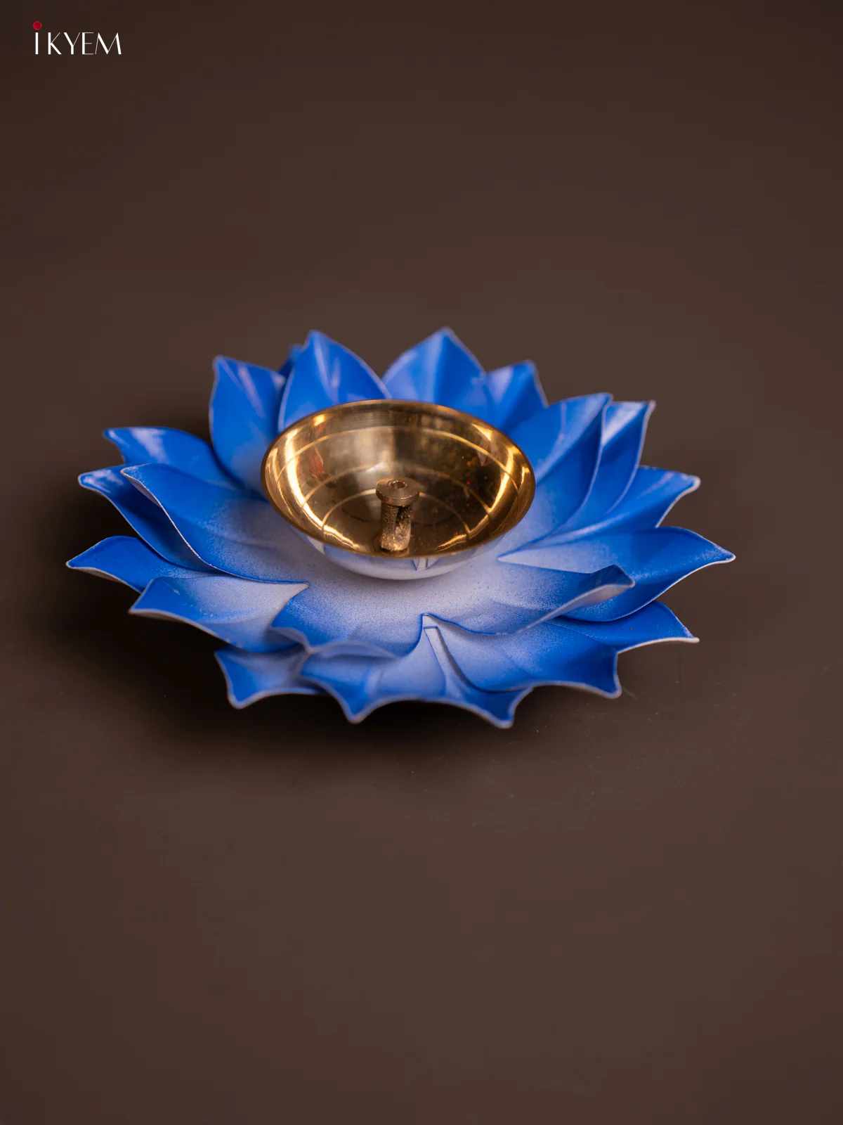 Brass Lotus Diya - 6 inch Dark blue - KE10163 - Image 3