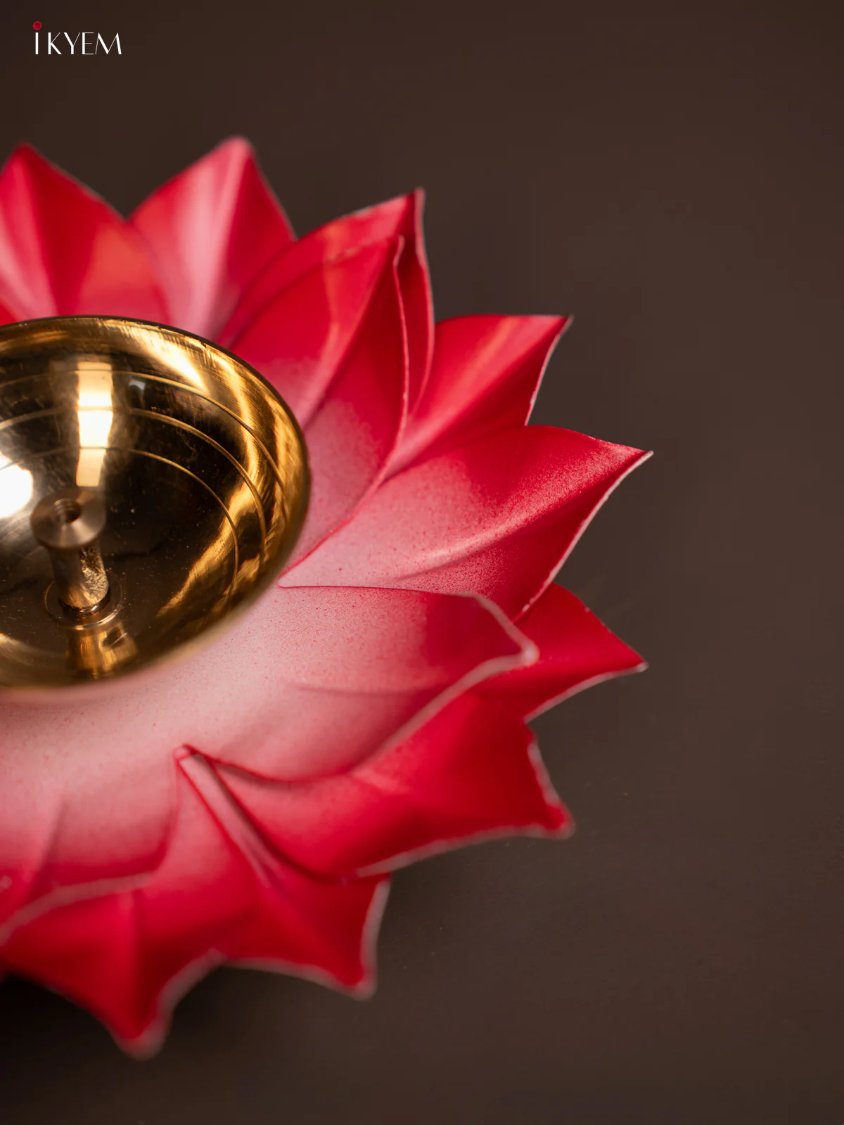 Brass Lotus Diya - 6 inch Red - KE10164 - Image 2