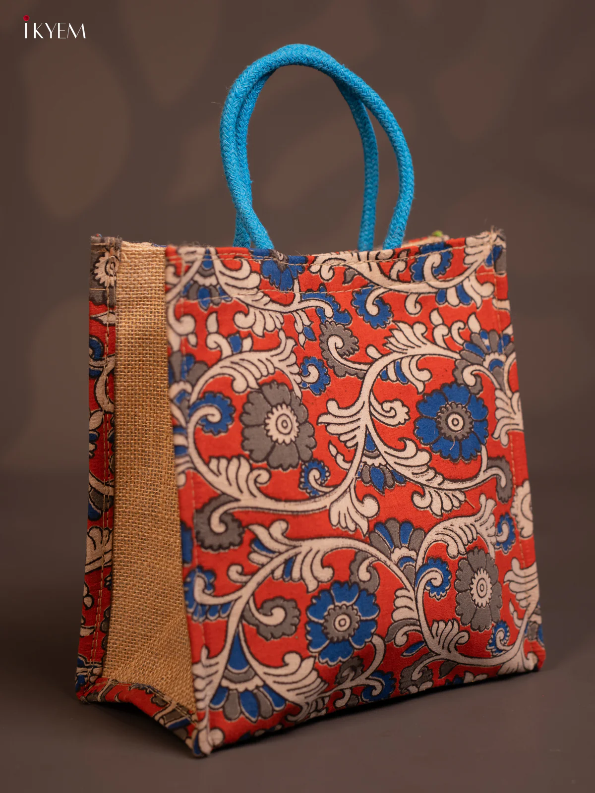 Jute full Kalamkari bag - orange with white - KE14135 - Image 2