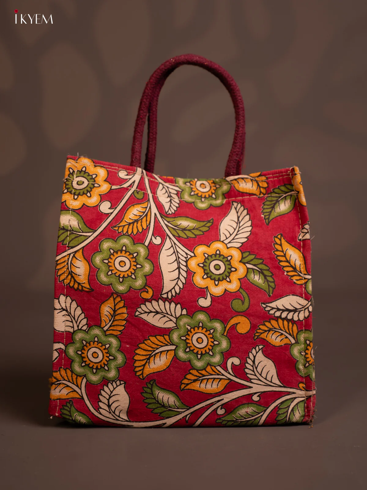 Jute full Kalamkari bag - red with white - KE14138