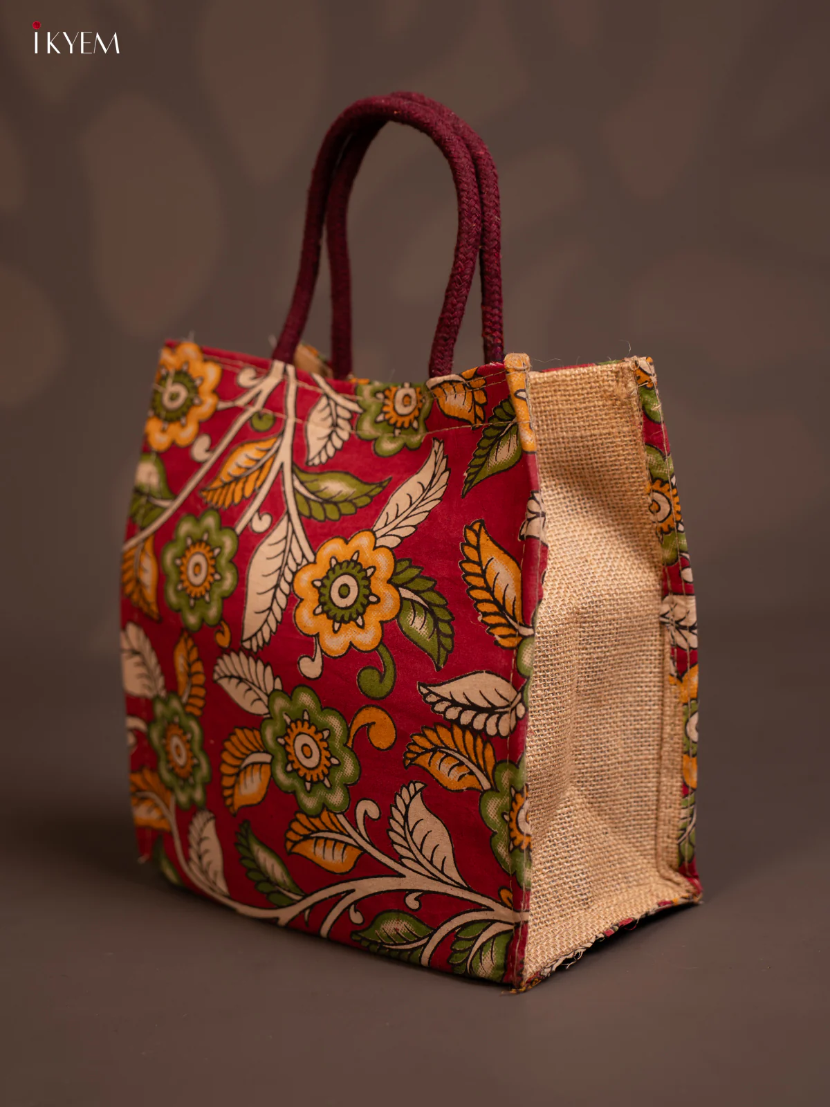 Jute full Kalamkari bag - red with white - KE14138 - Image 3