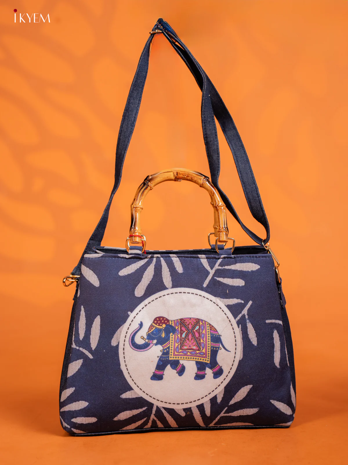 Printed Handbag Elephant - Indigo Blue