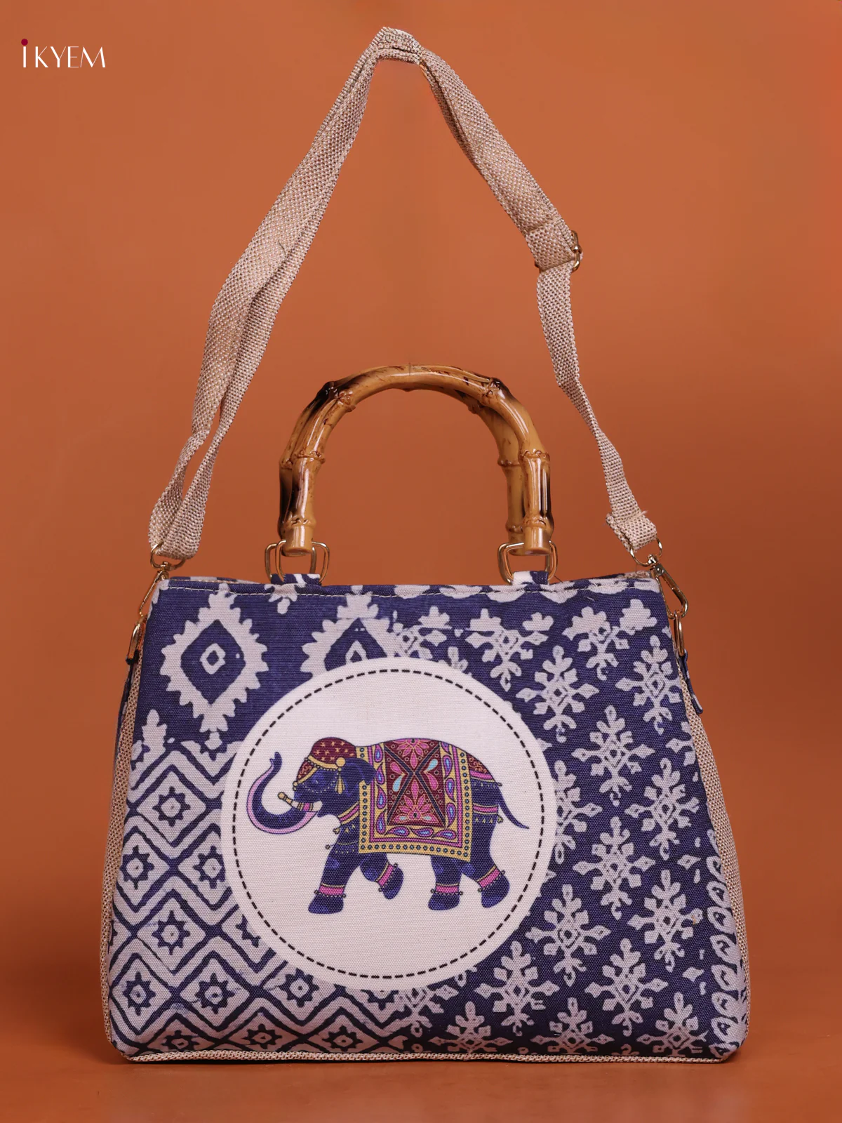 Printed Handbag Elephant - Indigo Blue