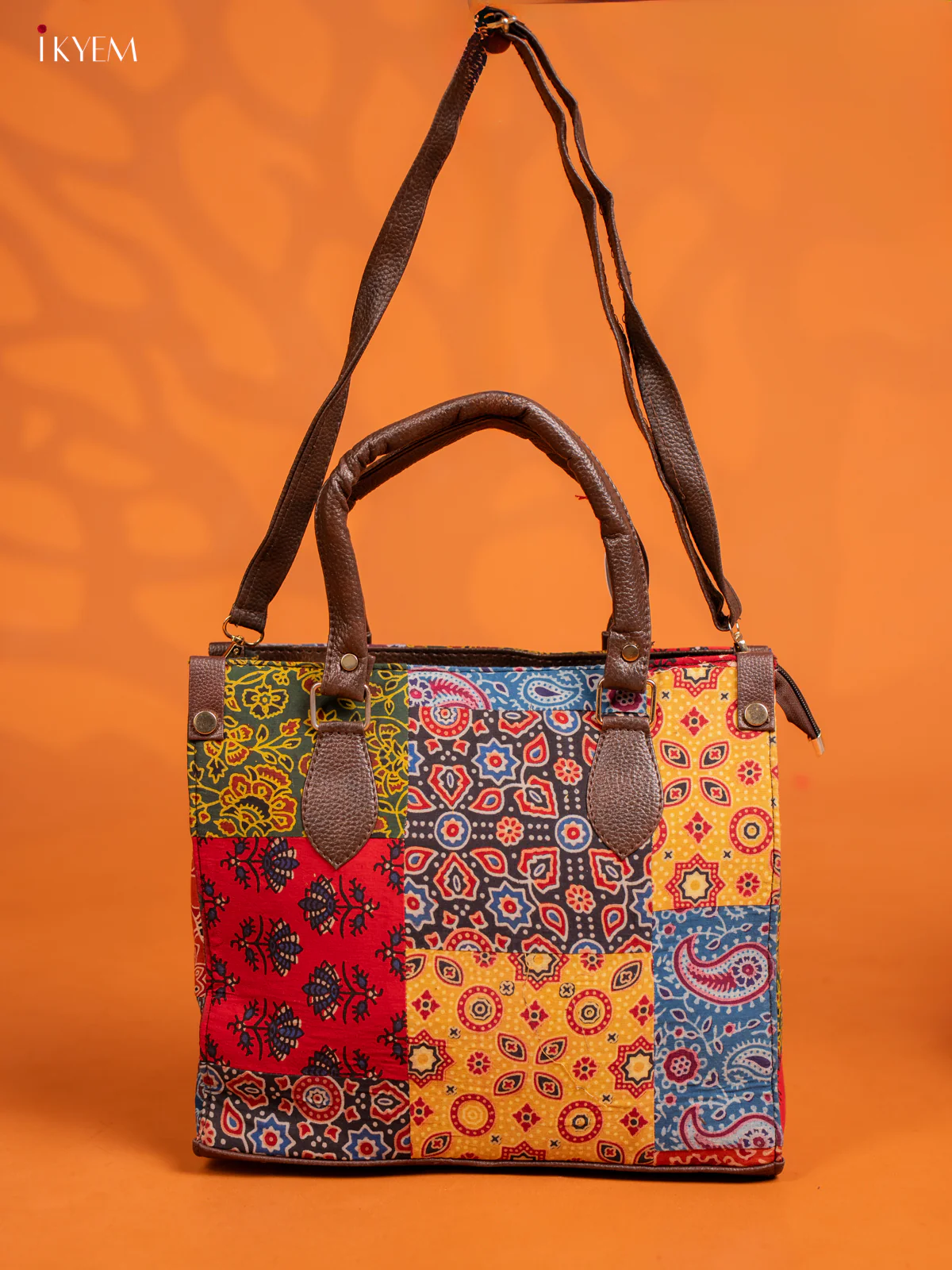 Ajrakh Printed Handbag with Small Pouch - Multicolour - KE16154