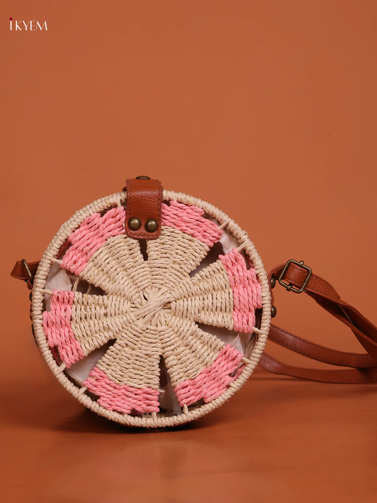 Trendy Round Jute Sling Bag - Pink - KE16168