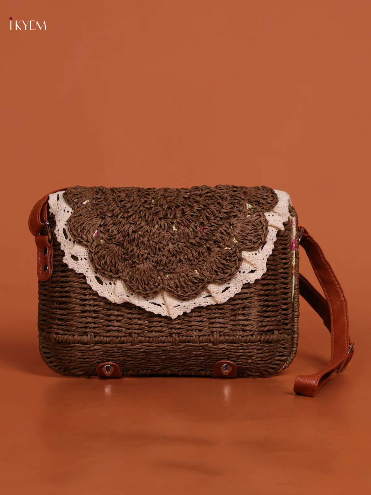 Braided Pattren Sling Bag Coffee Brown