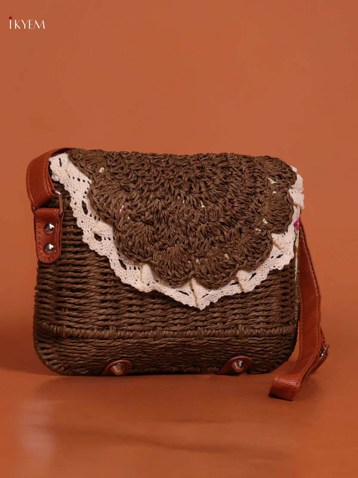 Braided Pattren Sling Bag Coffee Brown - Image 2