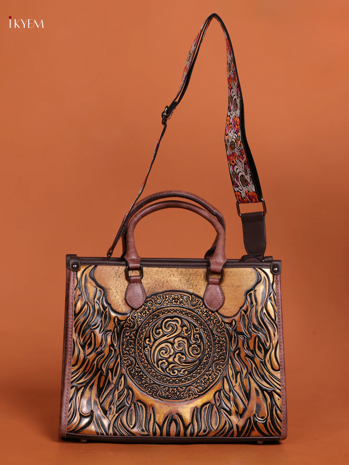 Embossed Tote Bag Hand Bag And Sling Bag Brown