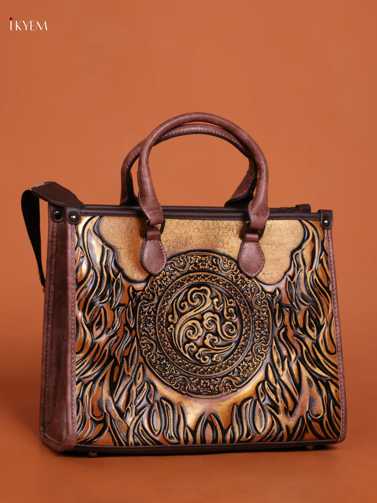 Embossed Tote Bag Hand Bag And Sling Bag Brown - Image 2