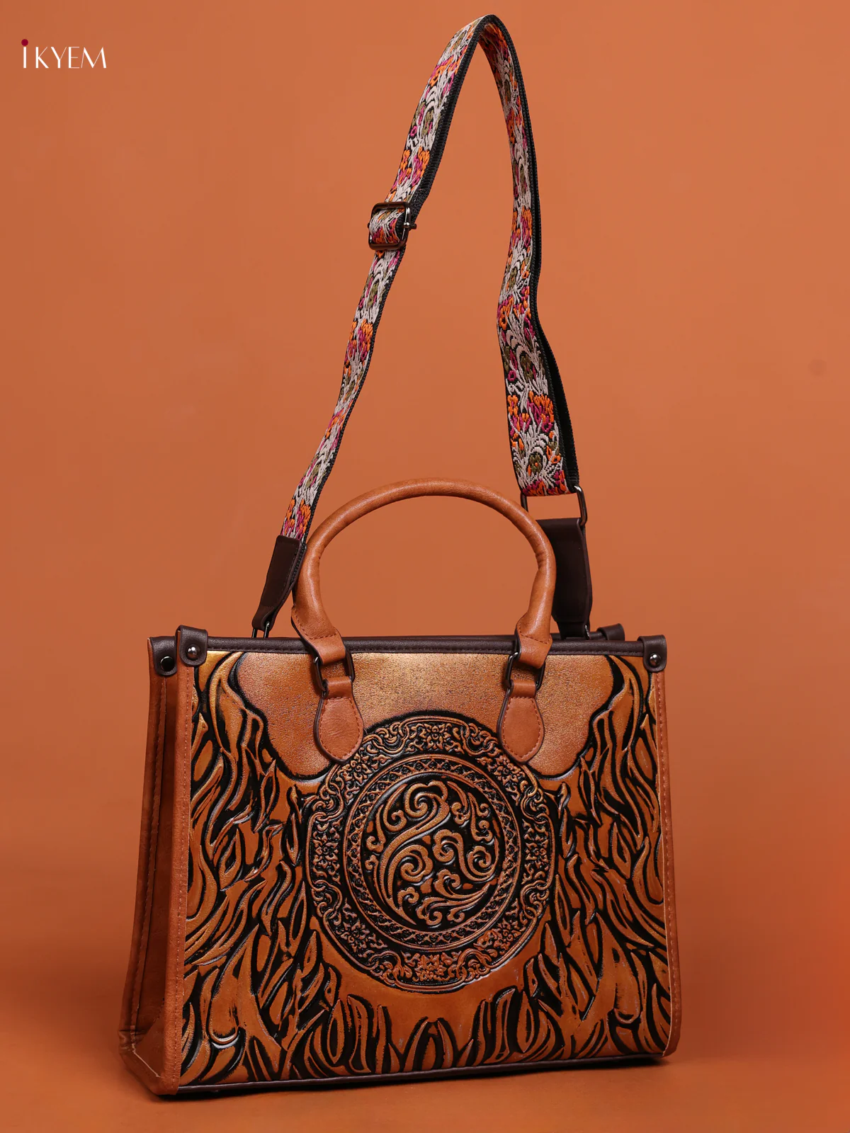 Embossed Tote Bag Hand Bag And Sling Bag Coffee Brown - Image 2