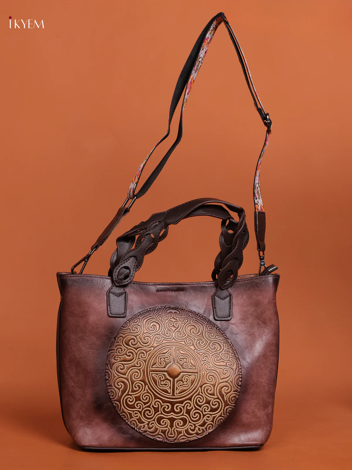 Embossed Tote Bag Hand Bag And Sling Bag Brown