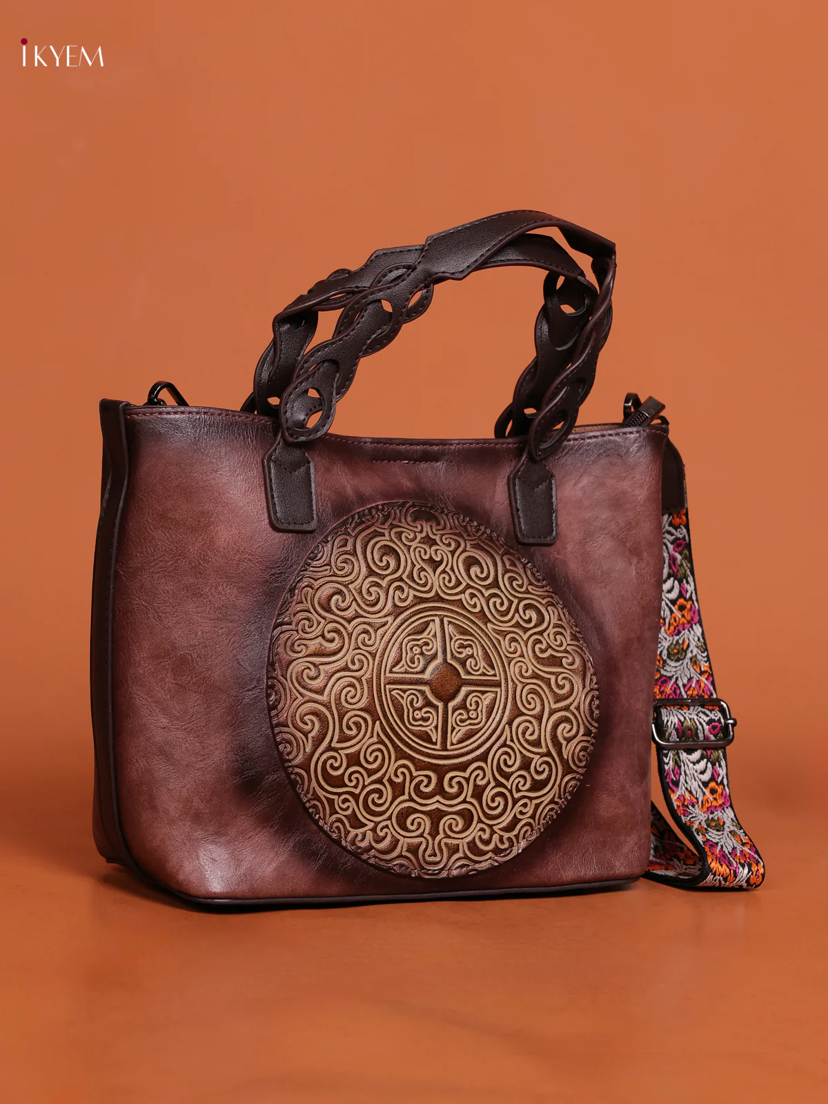 Embossed Tote Bag Hand Bag And Sling Bag Brown - Image 2