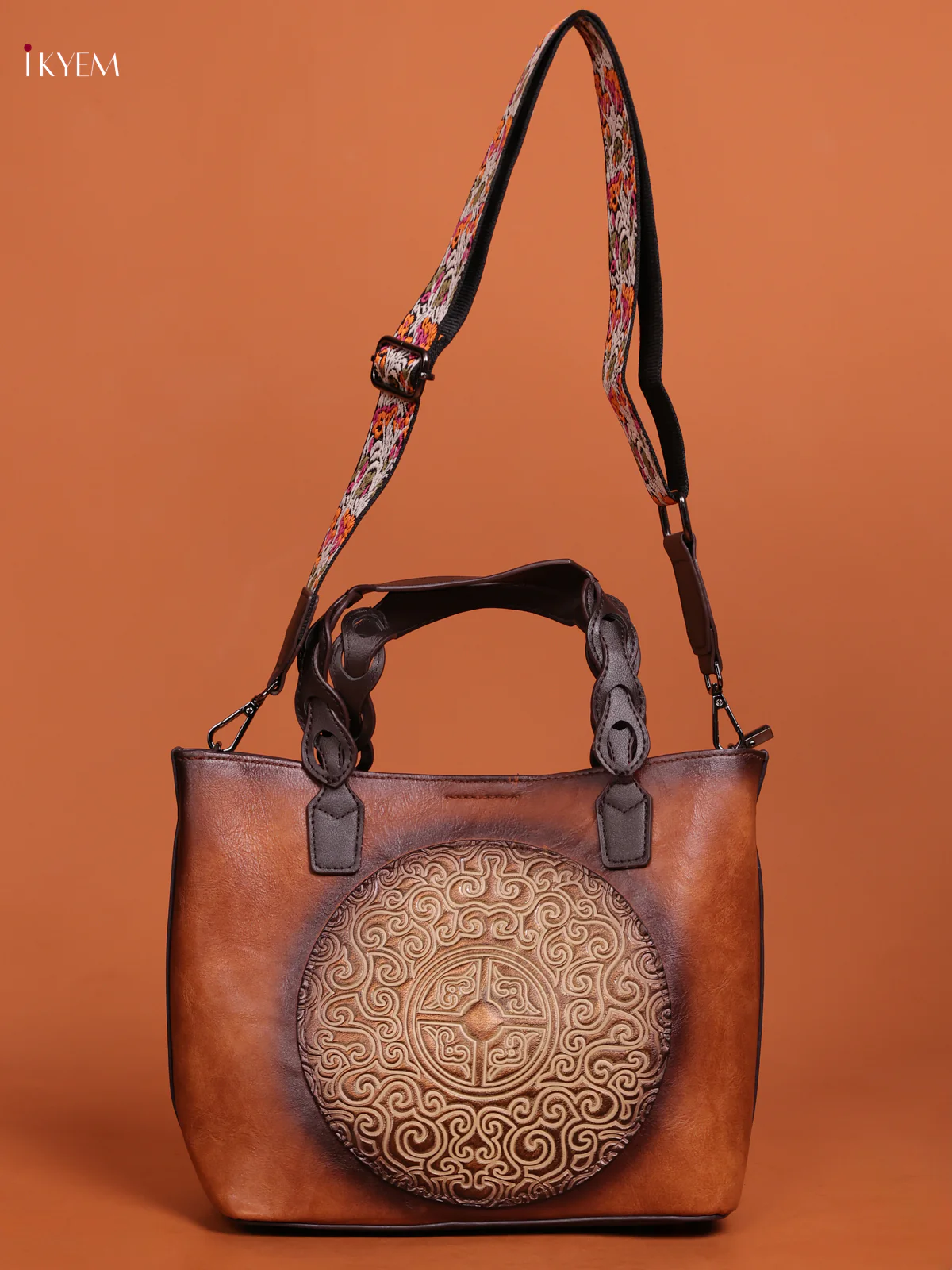 Embossed Tote Bag Hand Bag And Sling Bag Coffee Brown