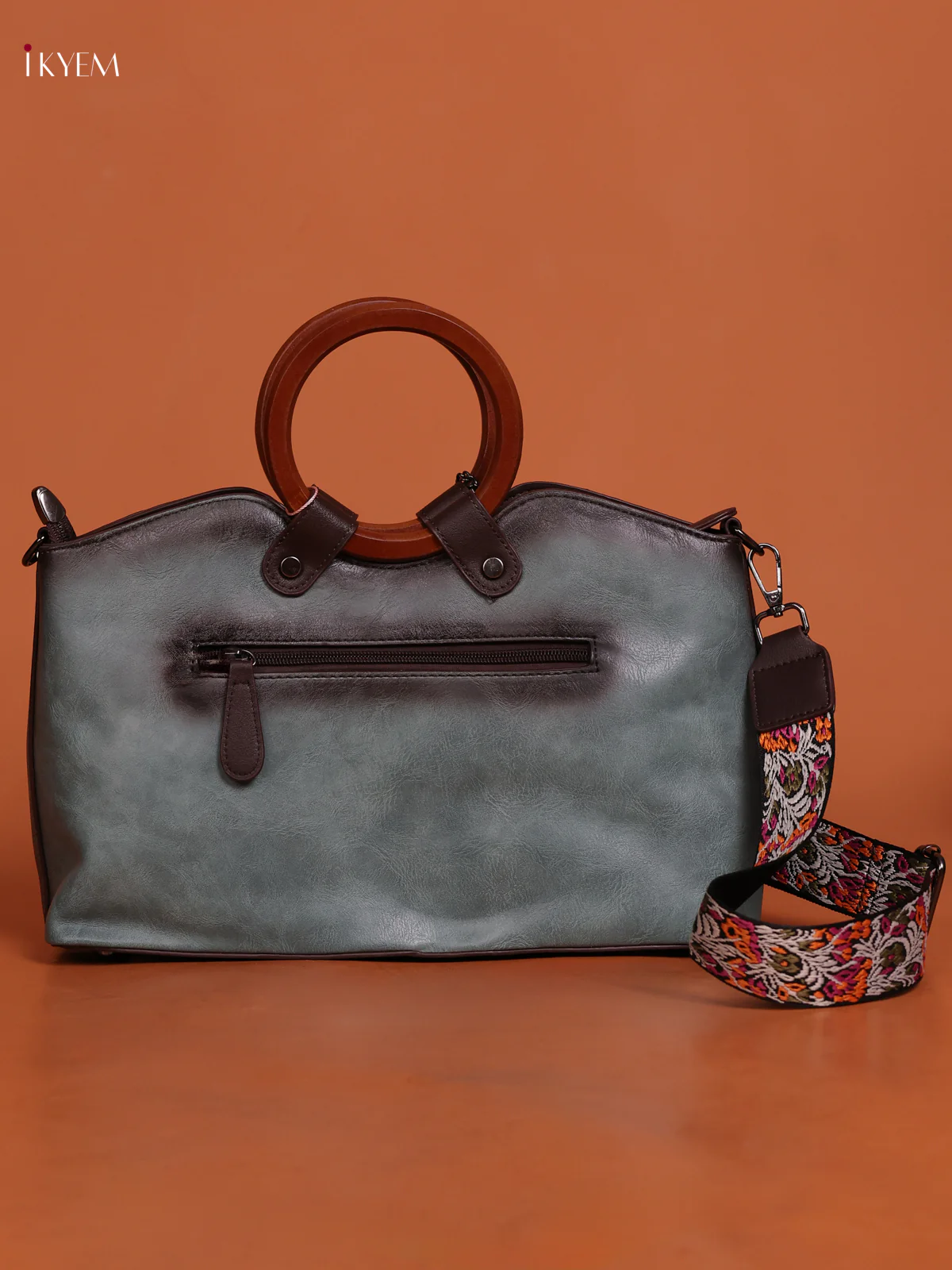 Leather Tote Sling And Hand Bag Blue - Image 3