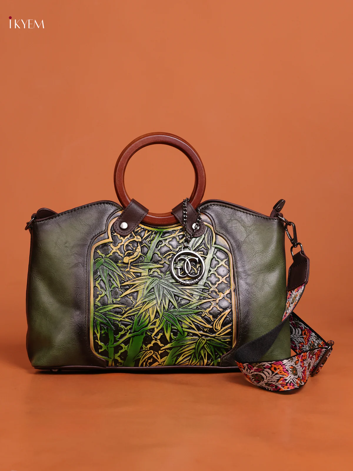 Leather Tote Sling And Hand Bag Green