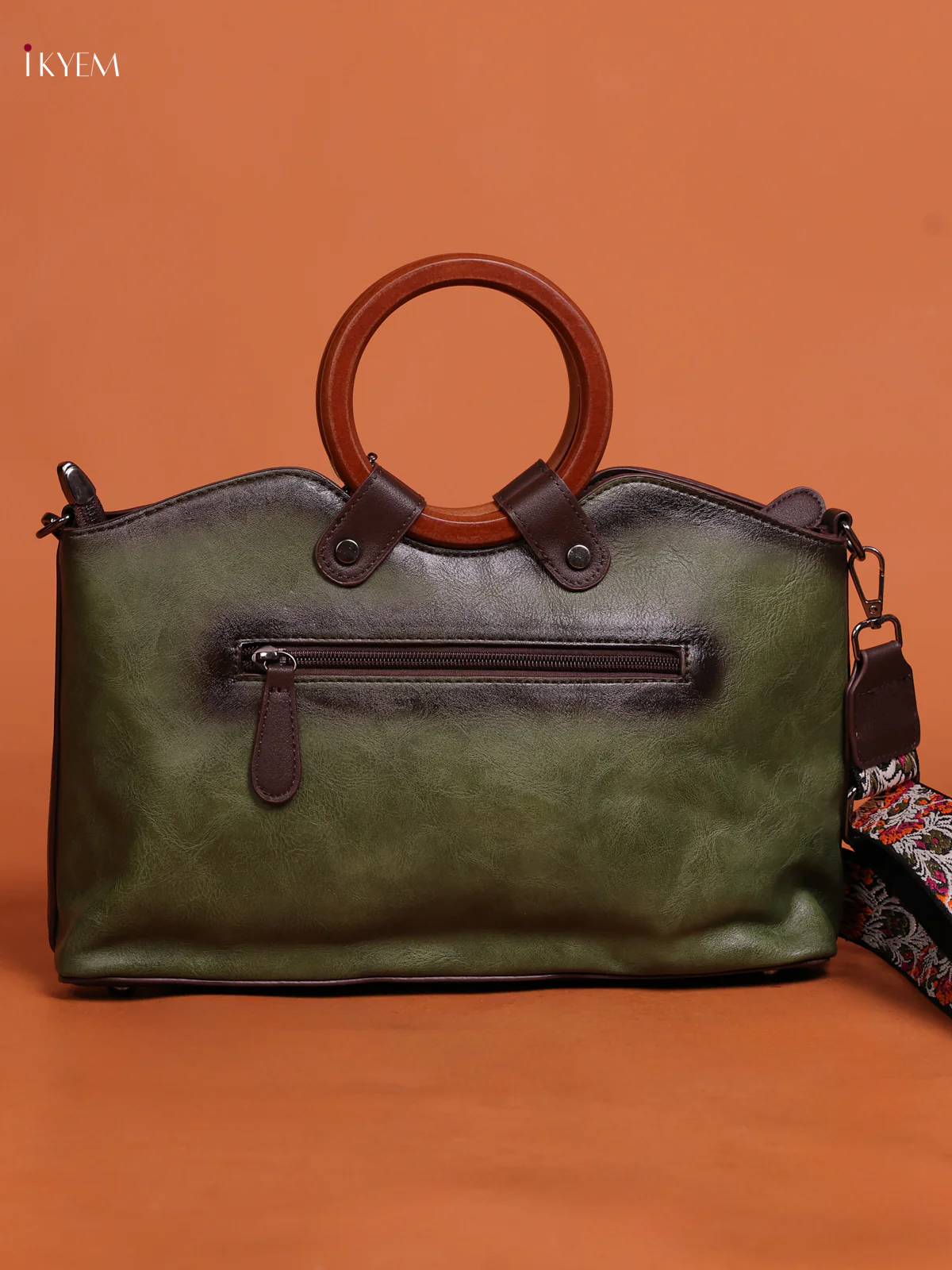 Leather Tote Sling And Hand Bag Green - Image 3