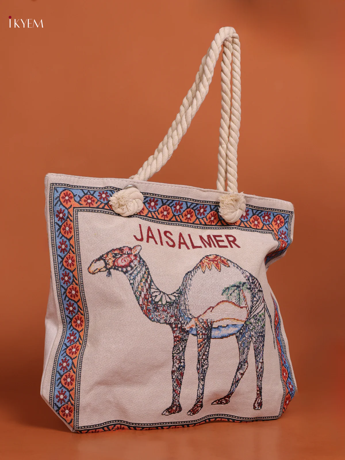 Rajasthani Patten Tote Bag with Pouch - Blue with Orange - KE16202 - Image 2