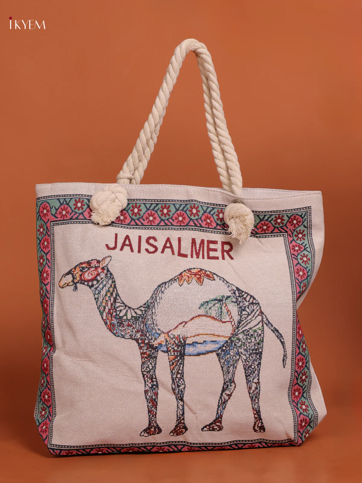 Rajasthani Patten Tote Bag with Pouch - Pink with Green - KE16204