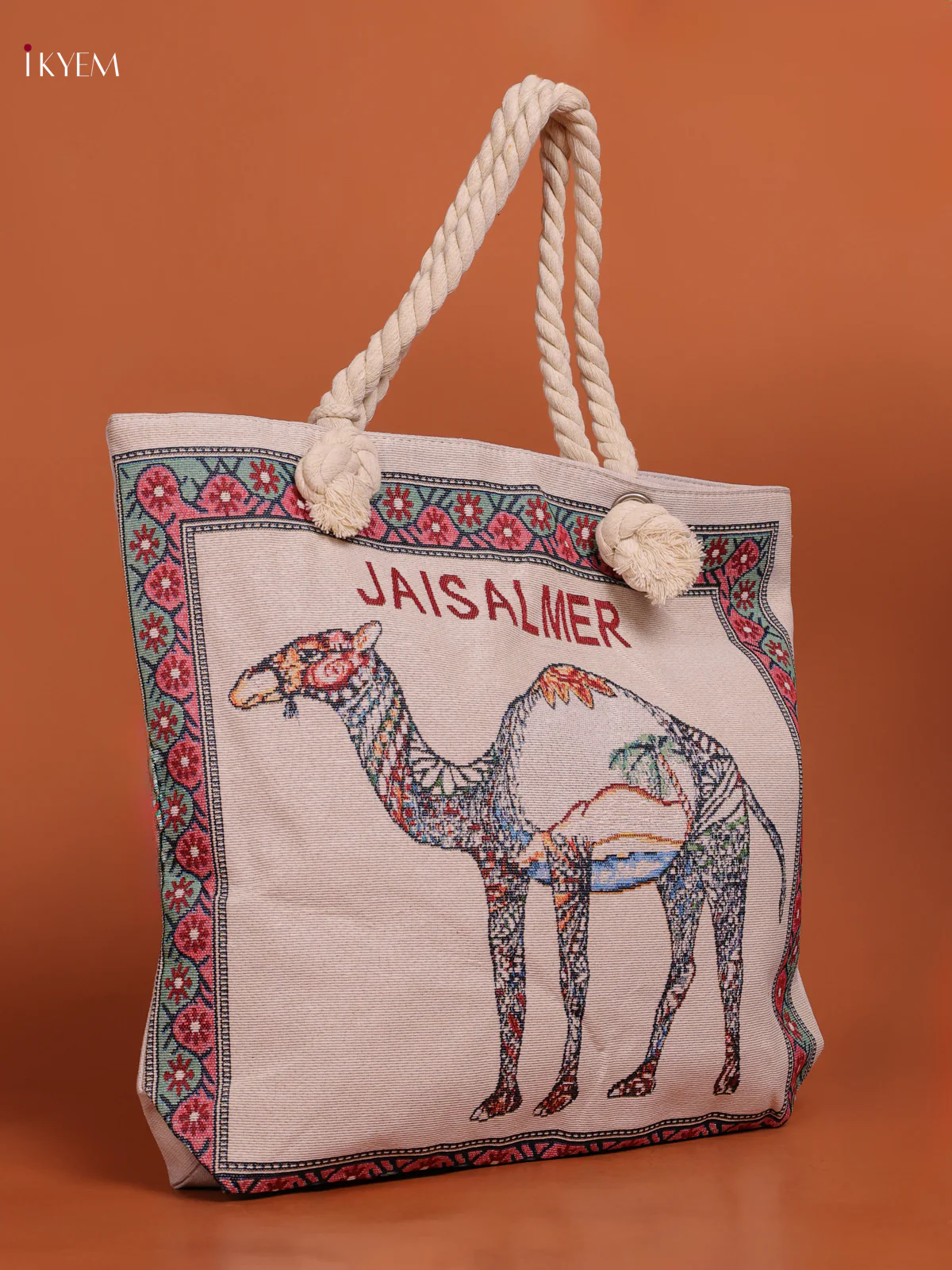 Rajasthani Patten Tote Bag with Pouch - Pink with Green - KE16204 - Image 2