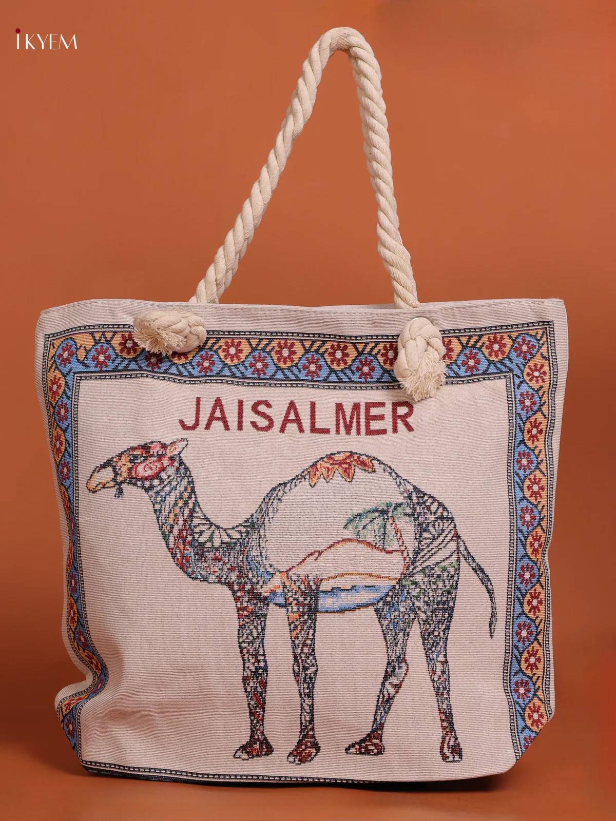 Rajasthani Pattern Hand Bag And Pouch Blue With Yellow