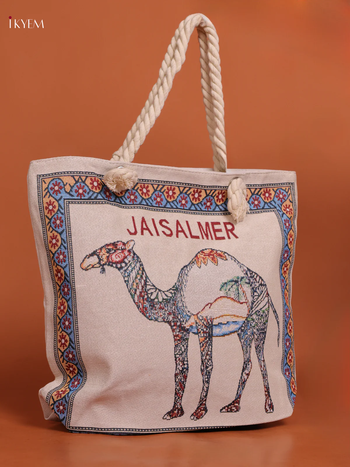 Rajasthani Pattern Hand Bag And Pouch Blue With Yellow - Image 2
