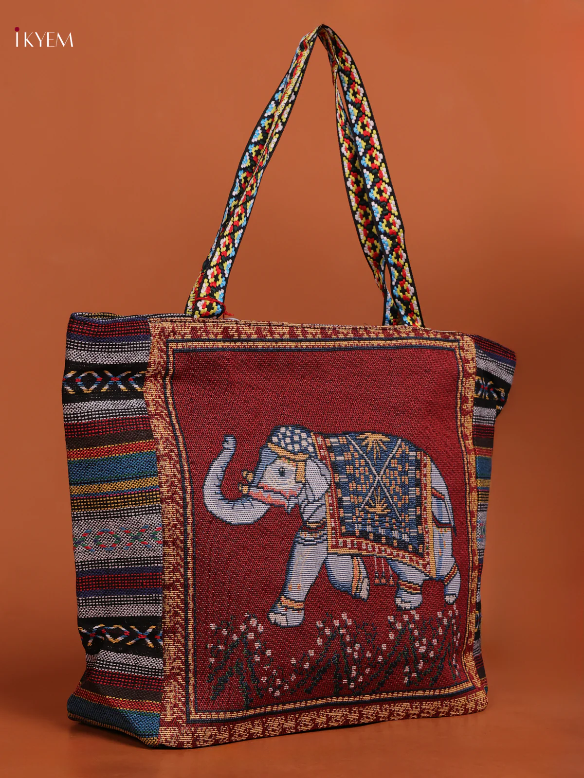Elephant Tote Bag Hand Bag Red With White - Image 2
