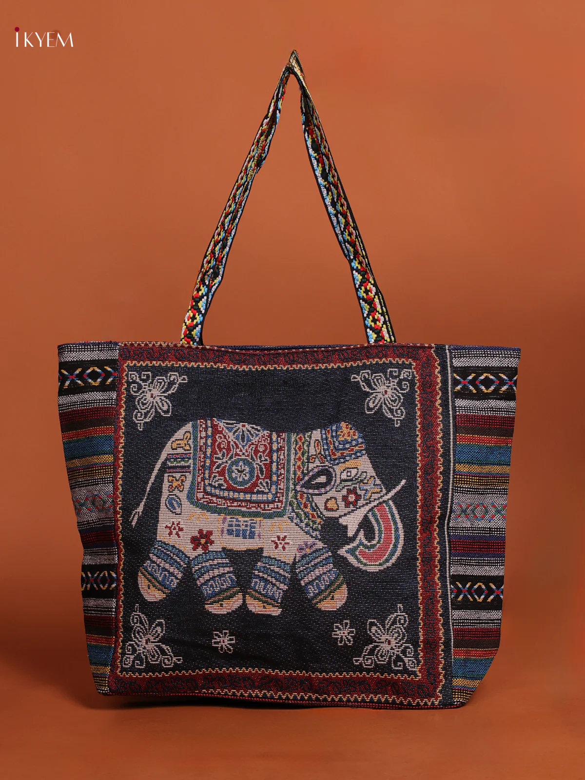 Elephant Tote Bag Hand Bag Navy Blue With Blue