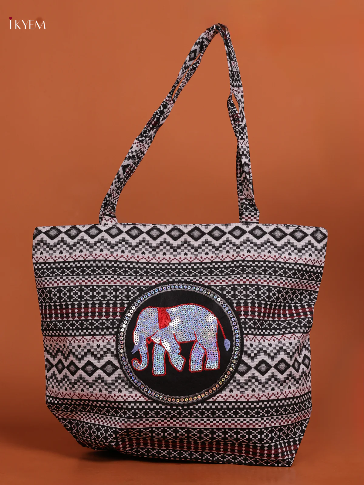 Aztec Pattern Jaquard Tote Bag - Black - KE16213
