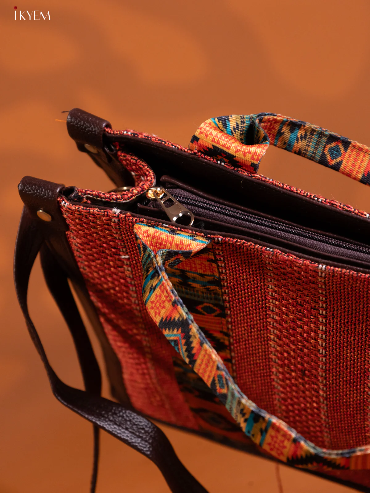 Jacquard Hand Bag Orange - Image 3