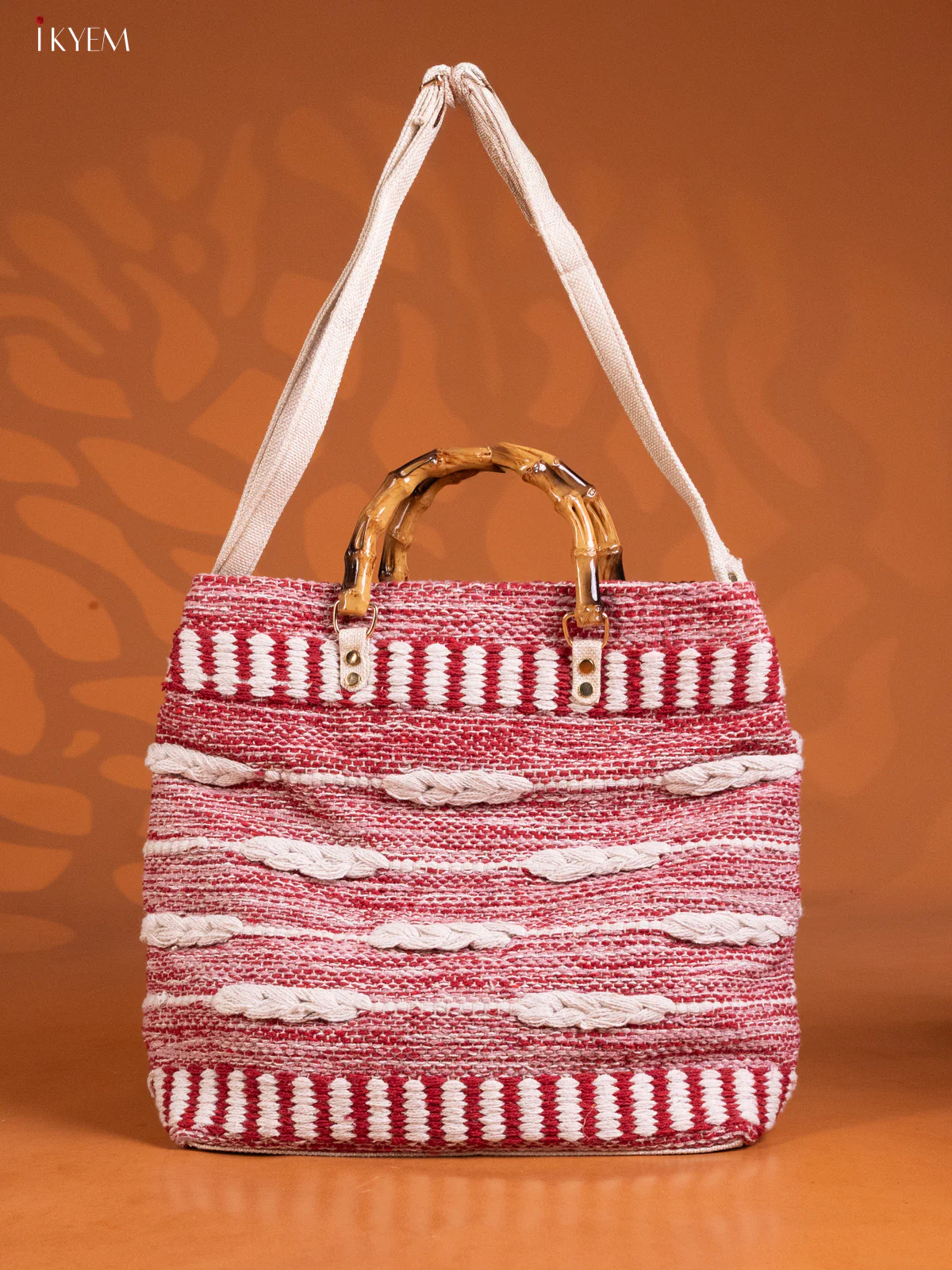 Jacquard woven rugs Tote Bag & sling with 2 compartments - Red - KE16245