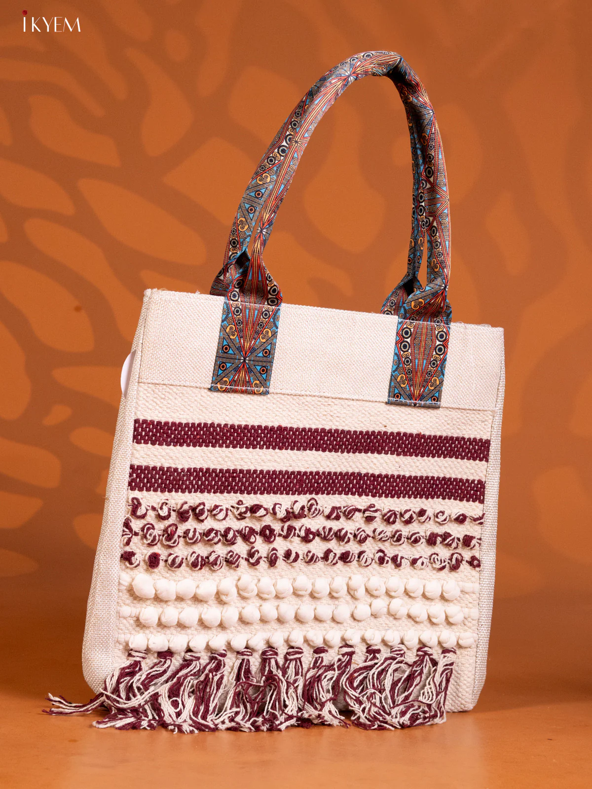 Jacquard Pattern Handbag with 2 compartments - Maroon- KE16246 - Image 2
