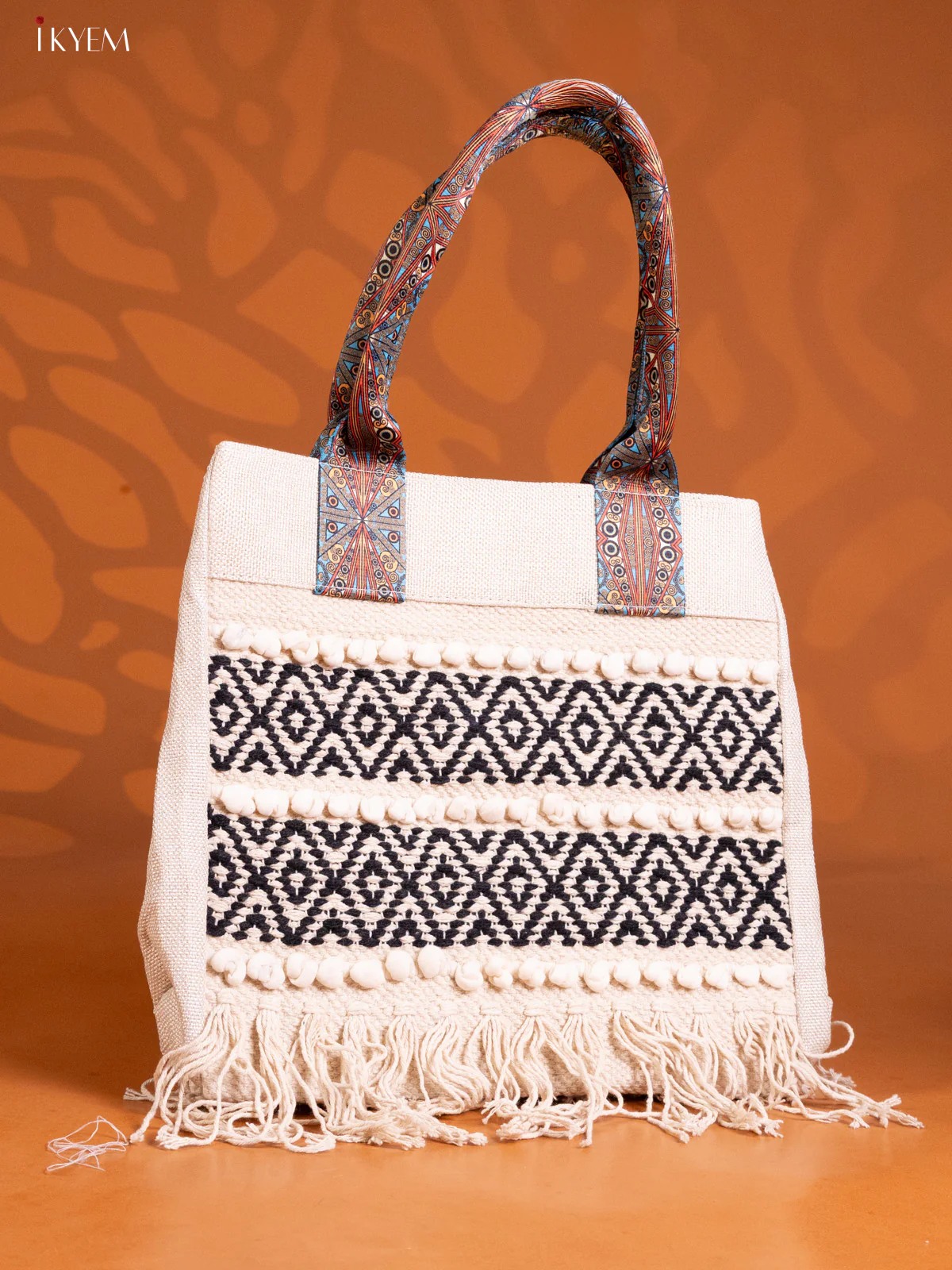Jacquard Boho Pattern Handbag - Cream - KE16248 - Image 2